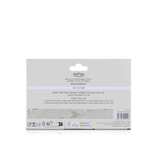 Ginger Ray 5 black wire bat cake decorations Waitrose UAE & Partners