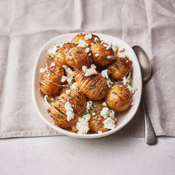 Hasselback potatoes with hot honey and goat&#x27;s cheese