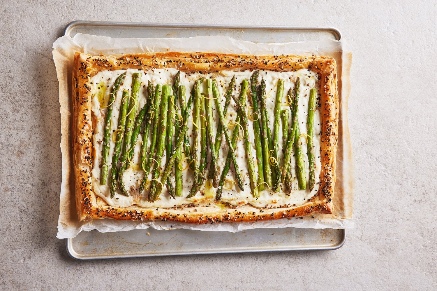 Asparagus & whipped feta tart