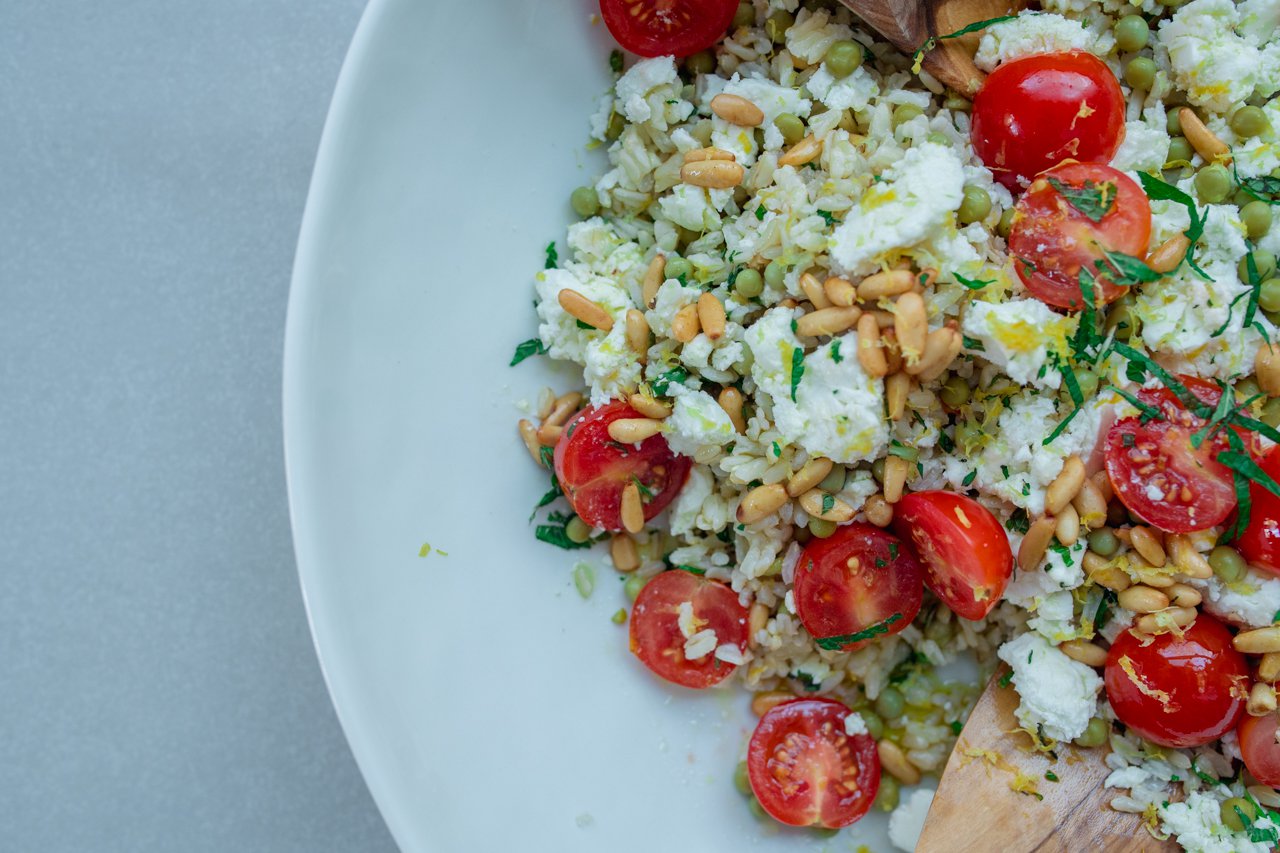 Dalia Dogmoch's wholegrain rice, pea & feta bowl