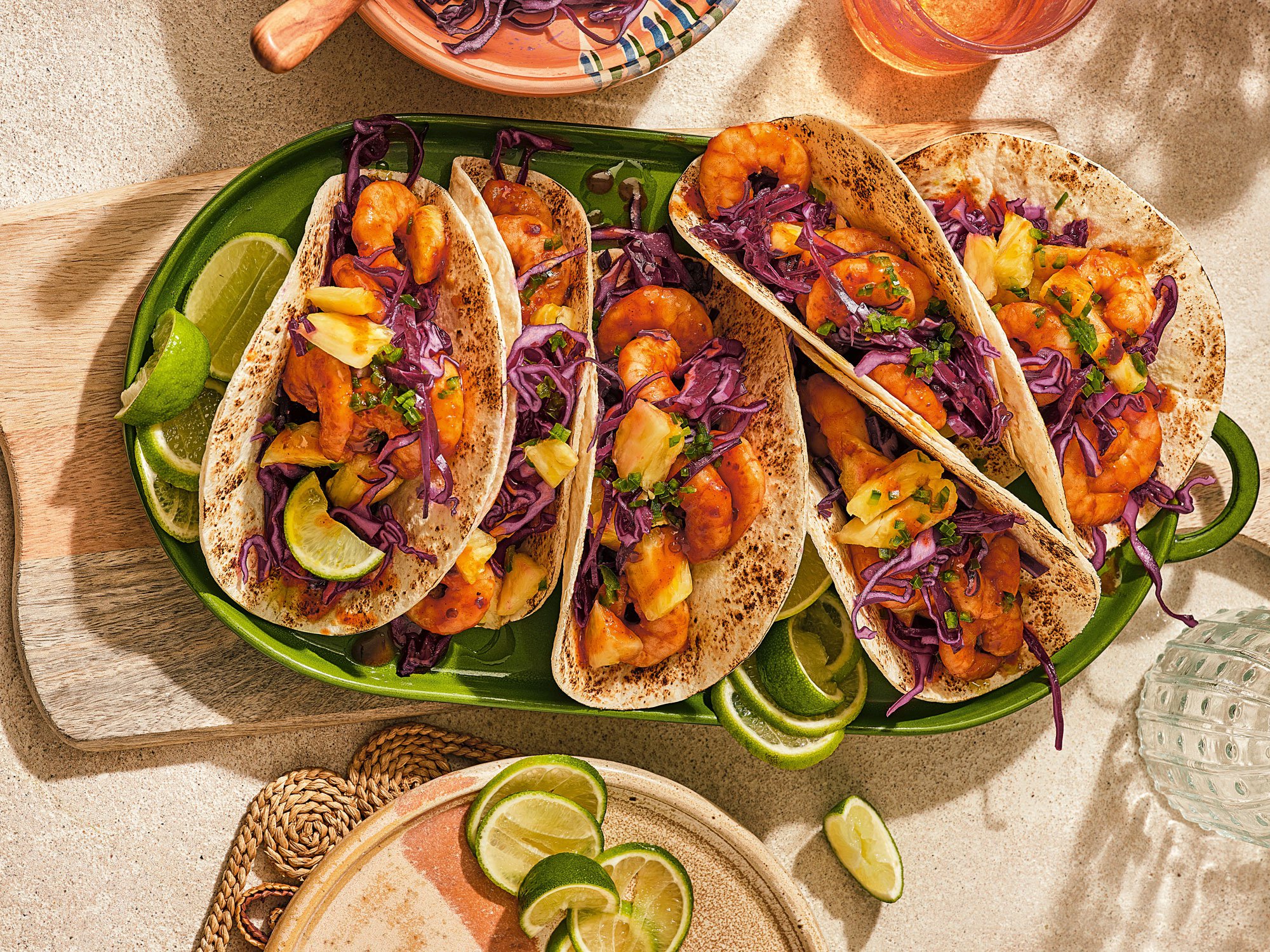 Prawn tacos with lime slaw & chilli-pineapple salsa