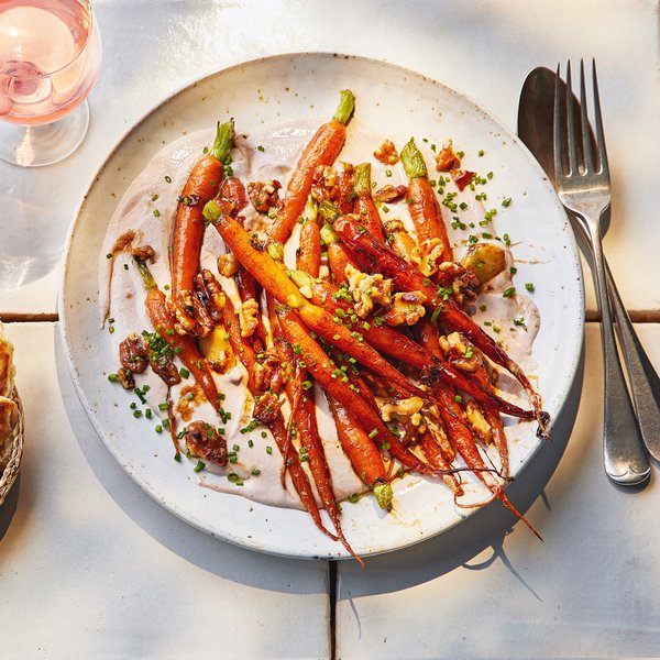 Baby carrots with walnut tarator