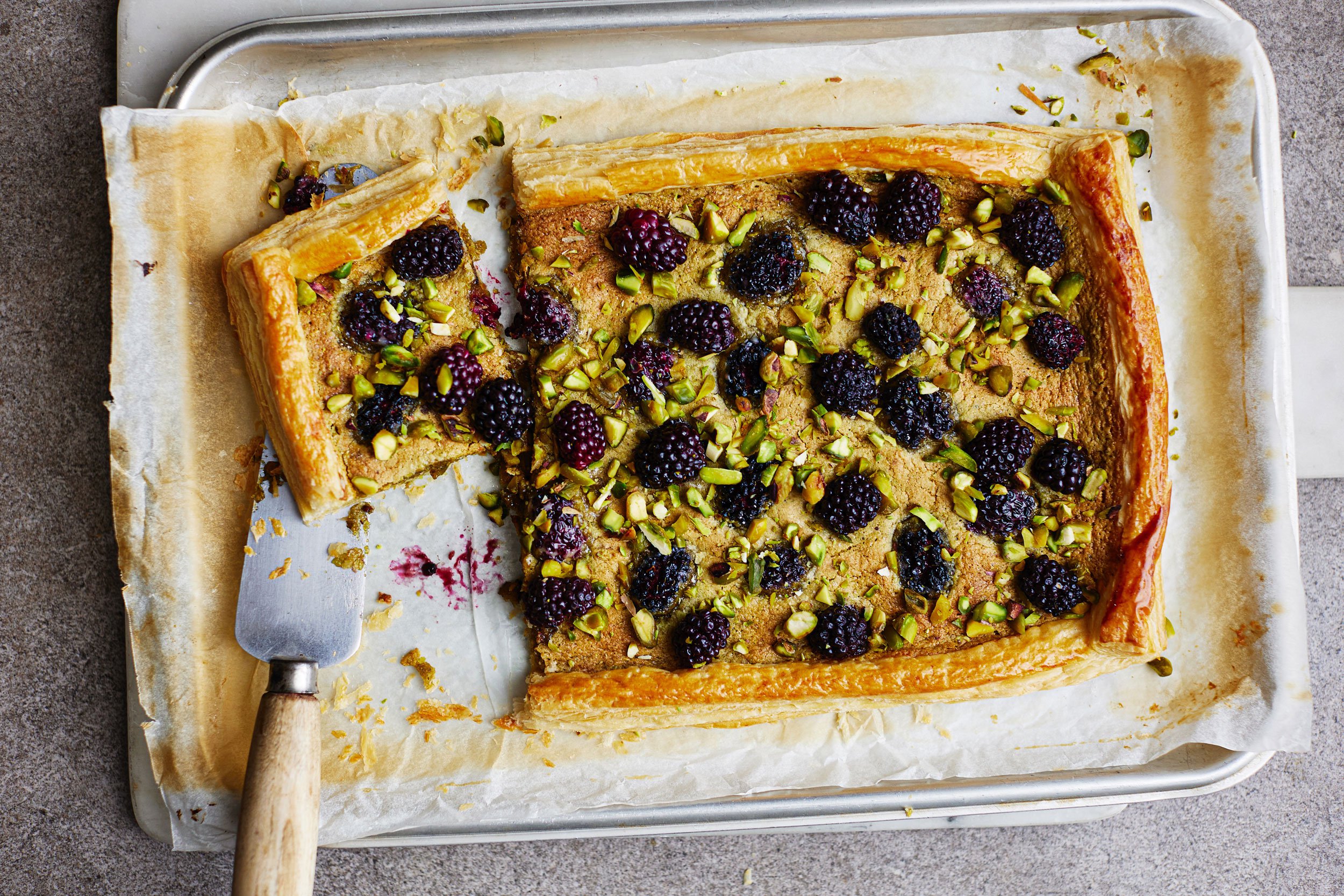 Blackberry & pistachio tart