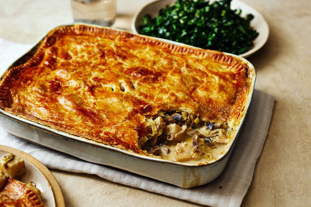 Celeriac, mushroom & Cheddar pie