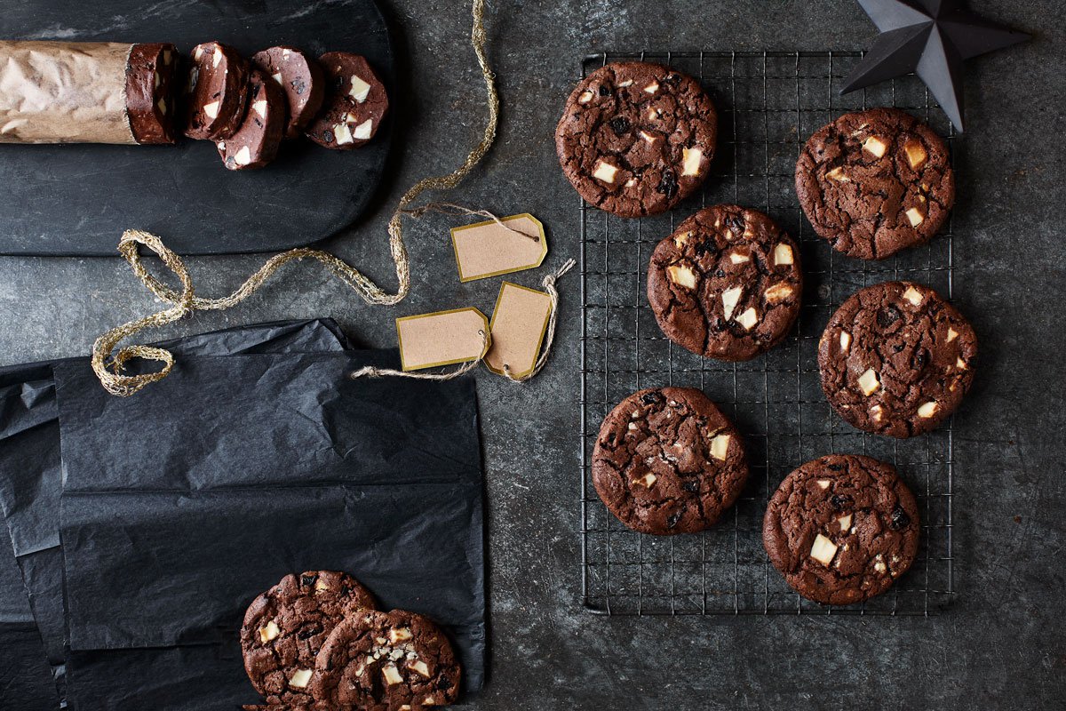 Double chocolate & sour cherry cookies