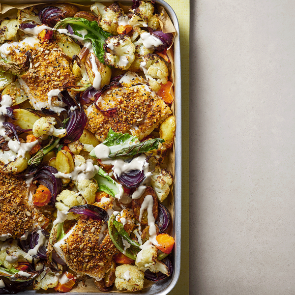 Cod &amp; cauliflower traybake with dukkah