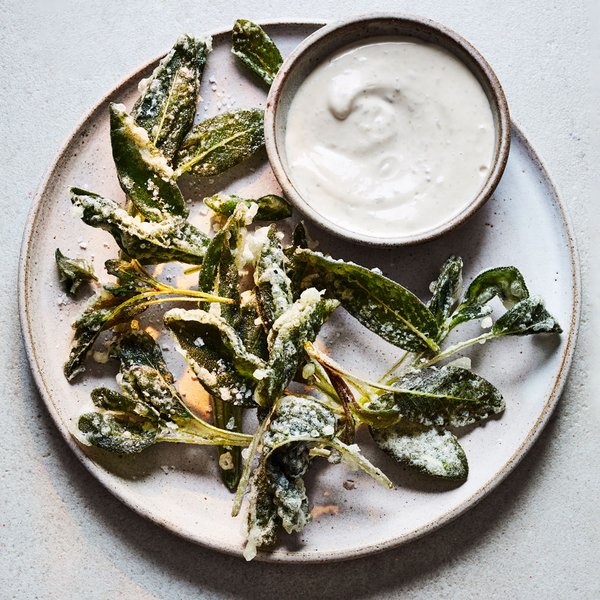 Deep-fried sage with anchovy mayo