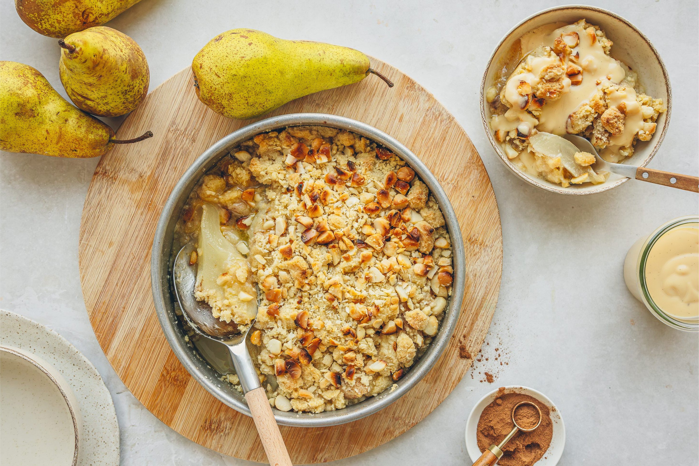 Spiced pear and macadamia crumble