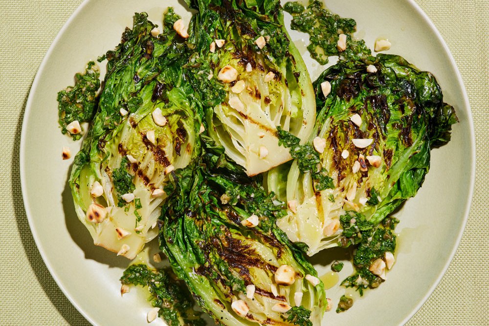 Griddled organic little gem with salsa verde recipe Waitrose UAE