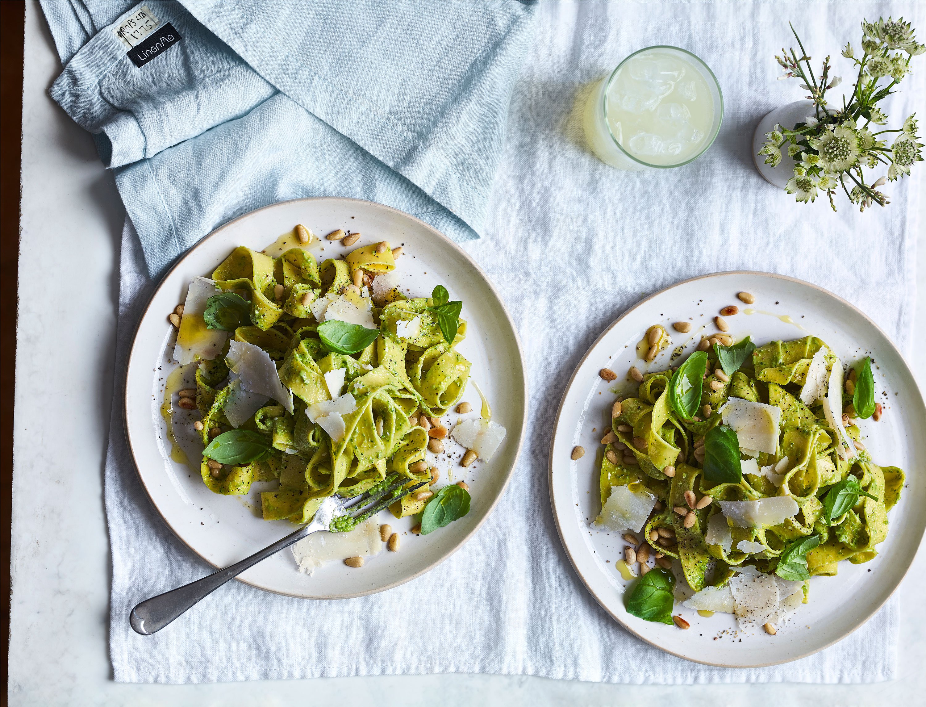 Creamy avocado tagliatelle with pine nuts