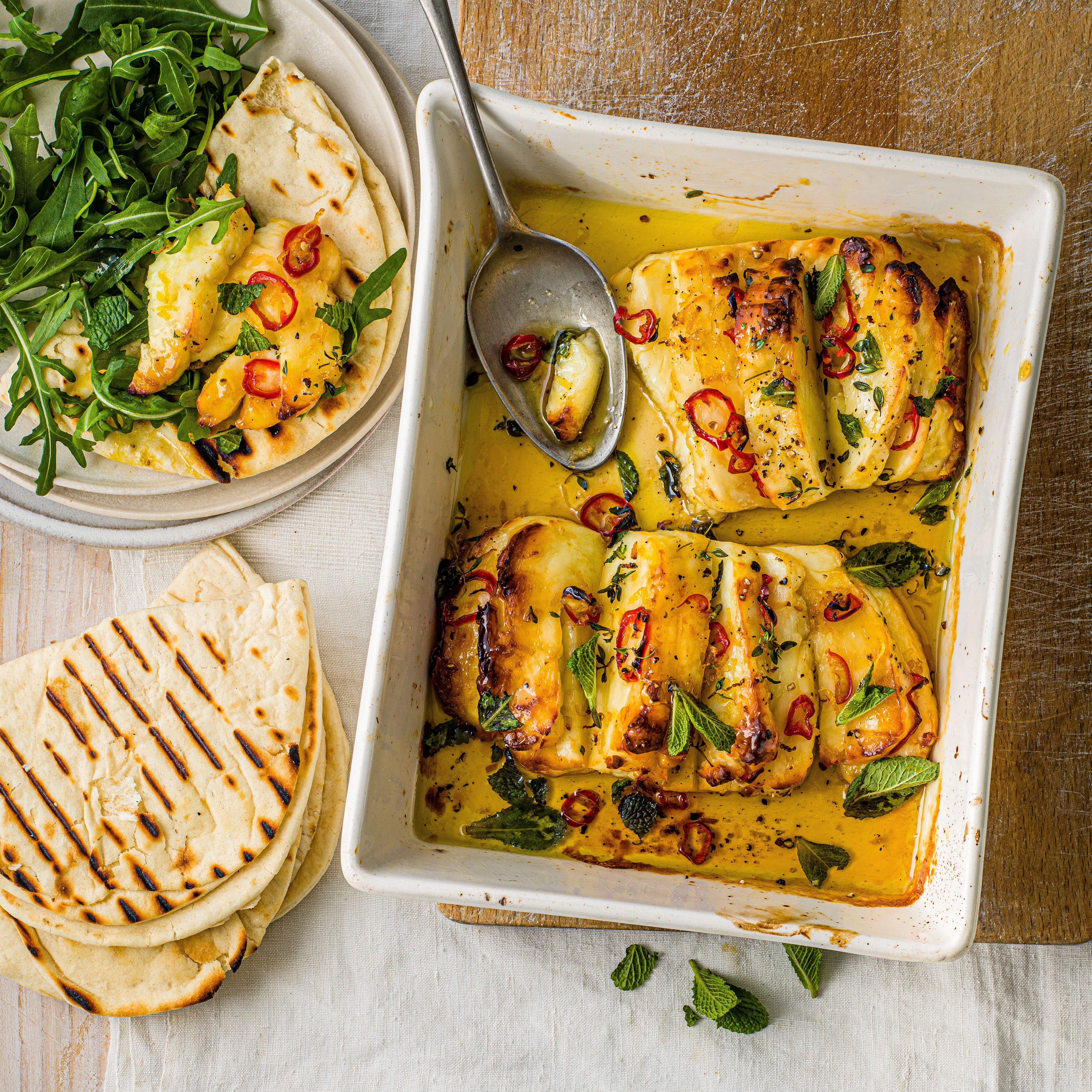 Baked halloumi with honey & chilli