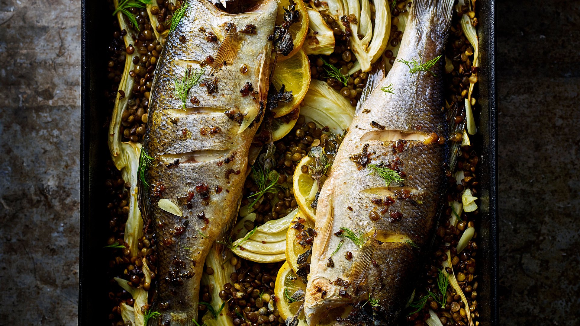 Sea bass with lemon, fennel & lentils recipe - Waitrose UAE & Partners