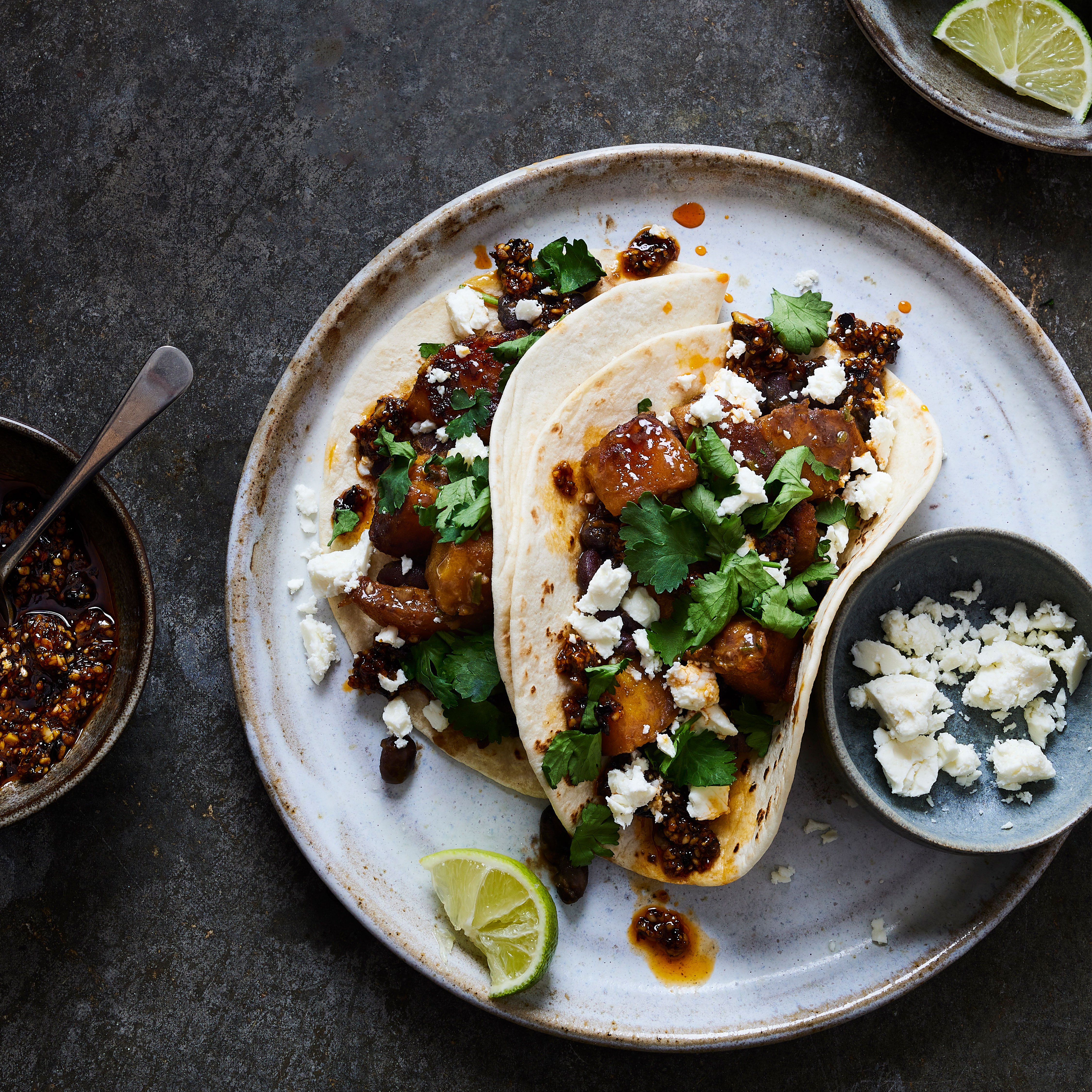 Charred squash tacos with pumpkin seed salsa