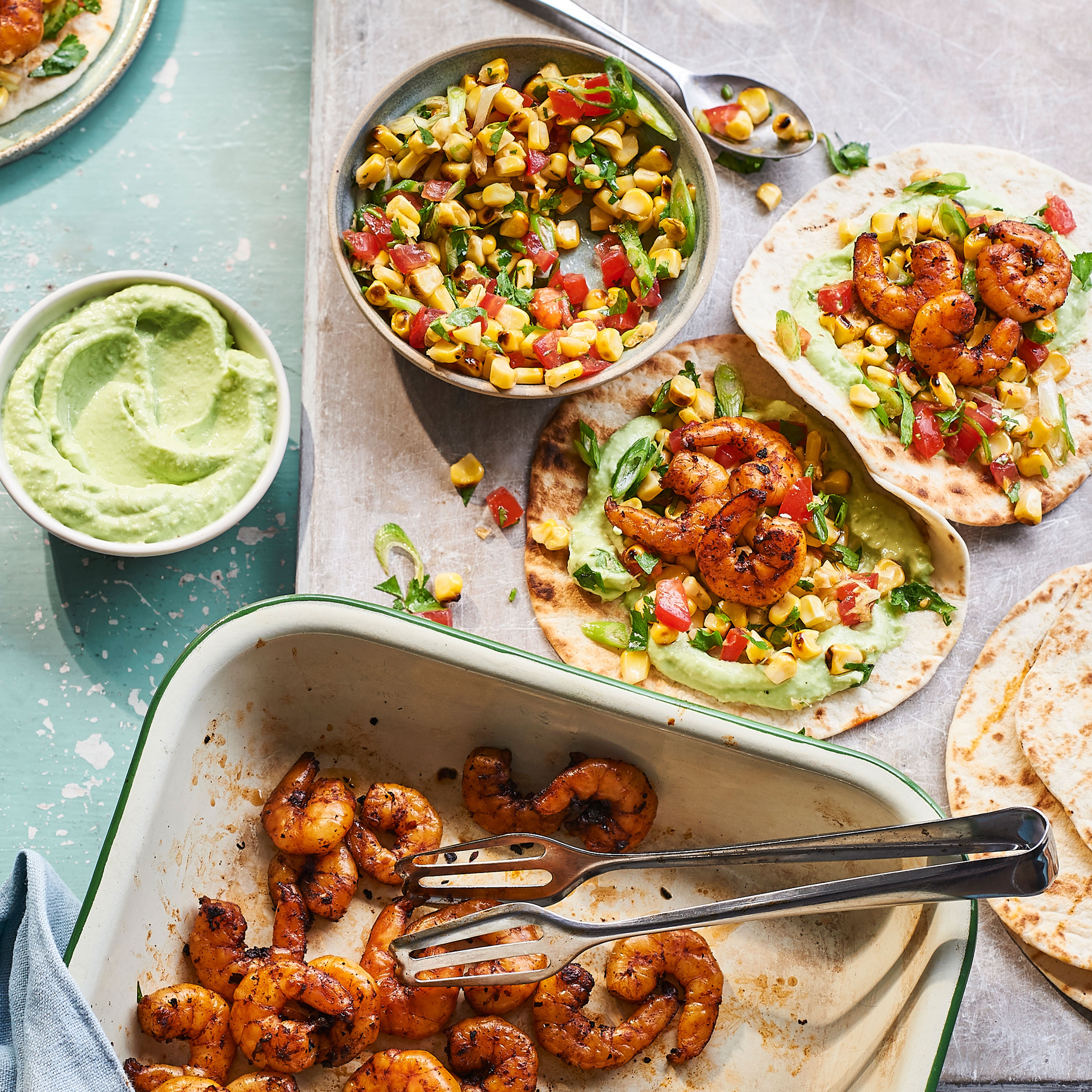 Chipotle prawn tacos with sweetcorn salsa