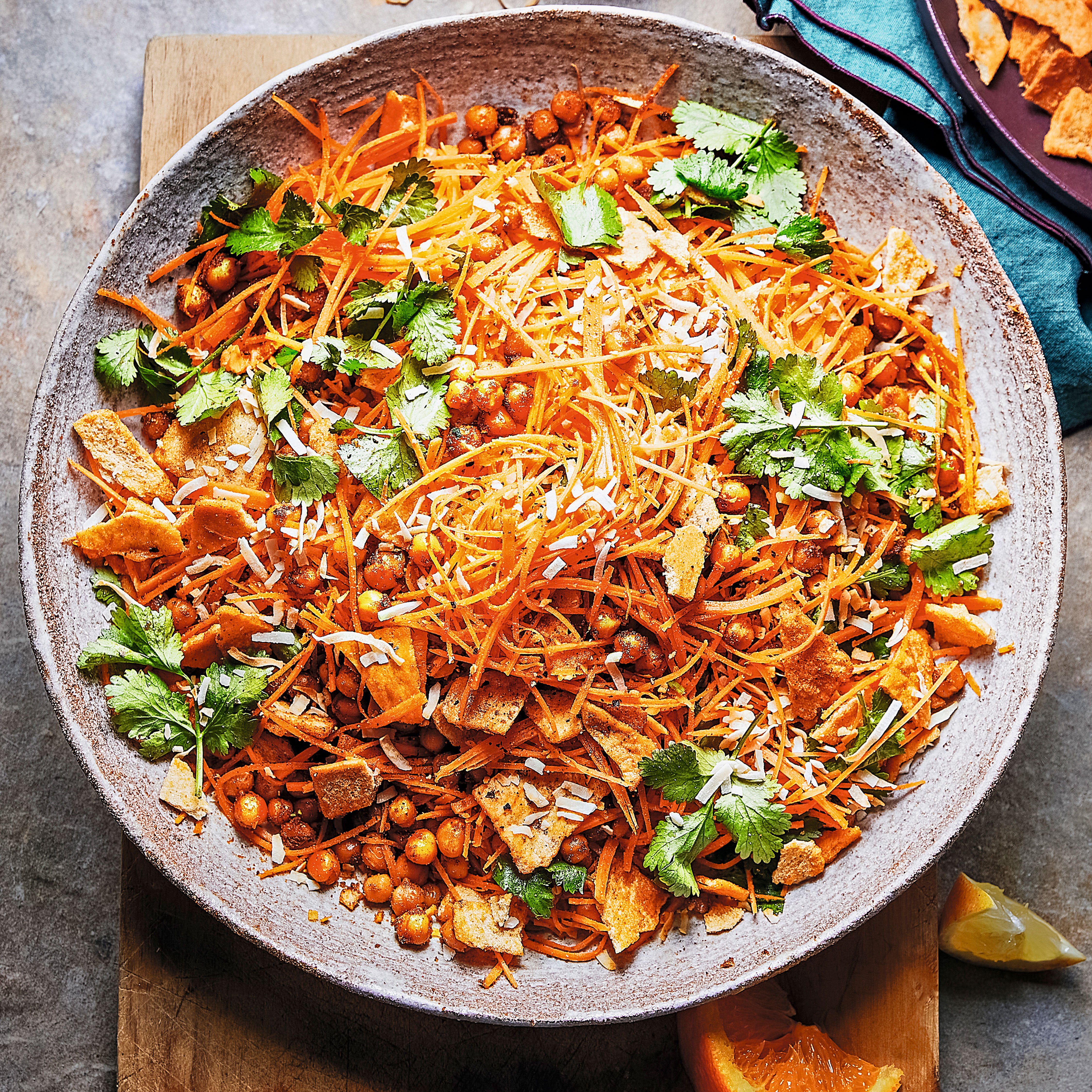 Crunchy spiced chickpea, carrot & coconut salad