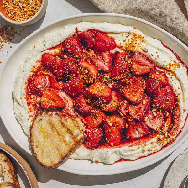 Balsamic roasted strawberries with whipped feta