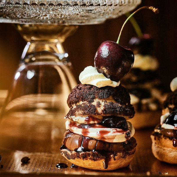 Black forest choux buns