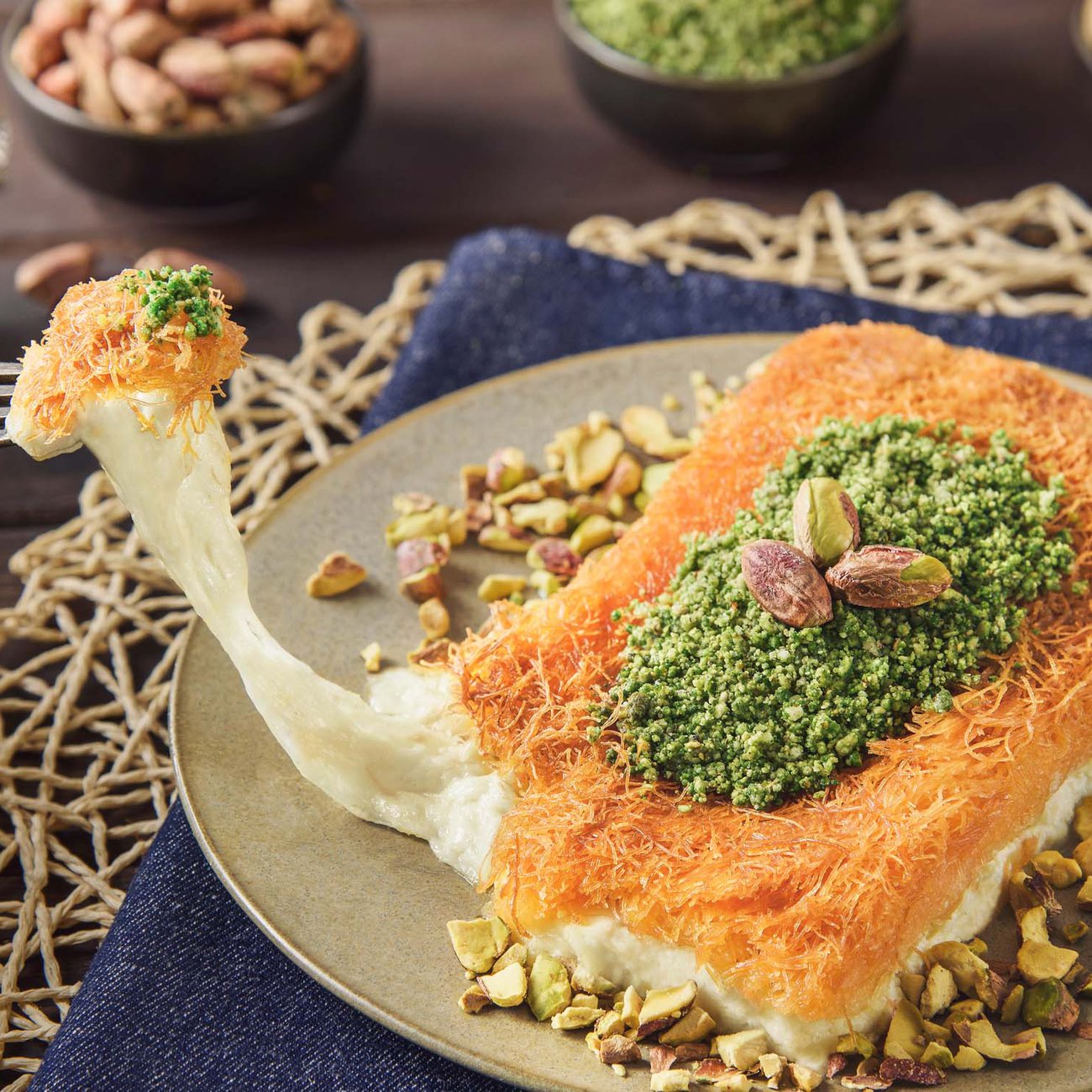 Kunafa's cheese centre is deliciously gooey
