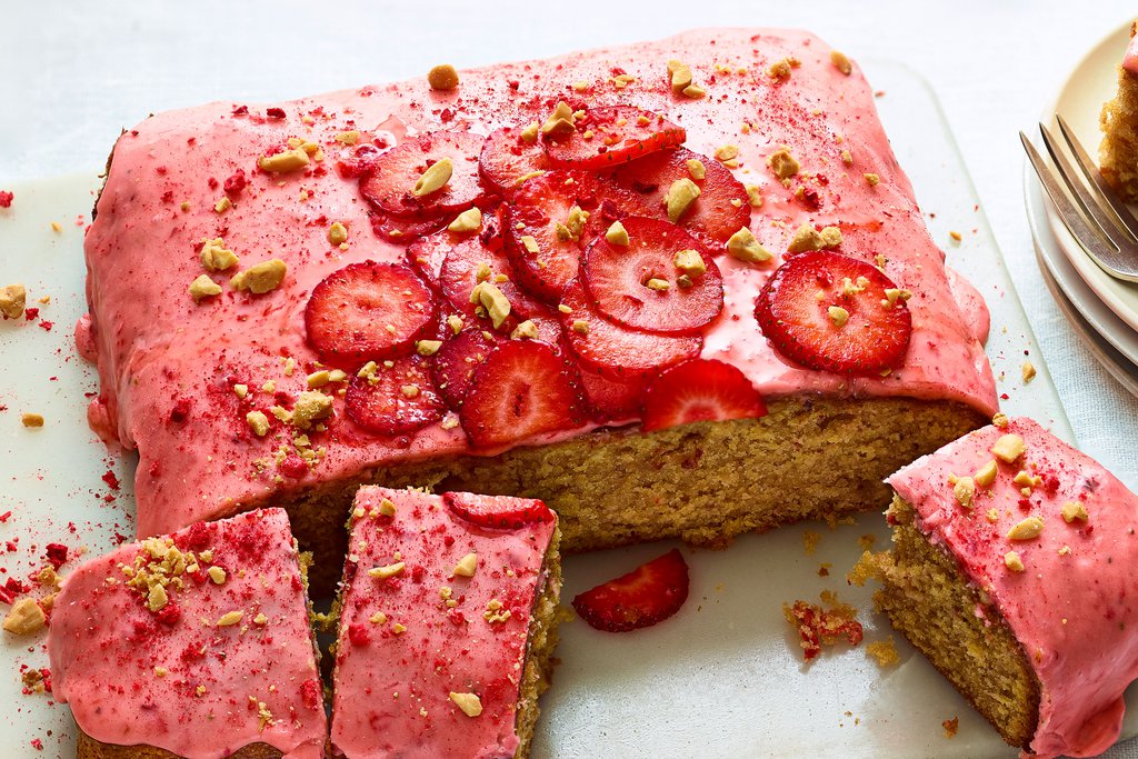 Peanut butter & strawberry traybake recipe Waitrose UAE & Partners